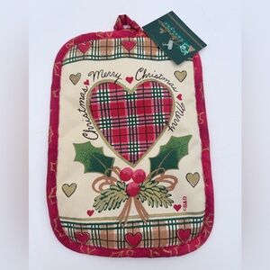 Vintage B&D Merry Christmas Holiday Quilted Pot Holder Red Plaid Holly Heart